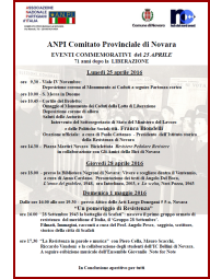 Programma iniziative a Novara e del Comitato Provinciale Anpi di Novara per il 71° della Liberazione